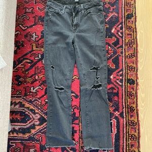 Paige crop denim with destroyed wear on leg